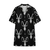 White And Black Capricorn Sign Print Cotton Hawaiian Shirt