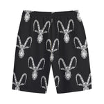 White And Black Capricorn Sign Print Cotton Shorts