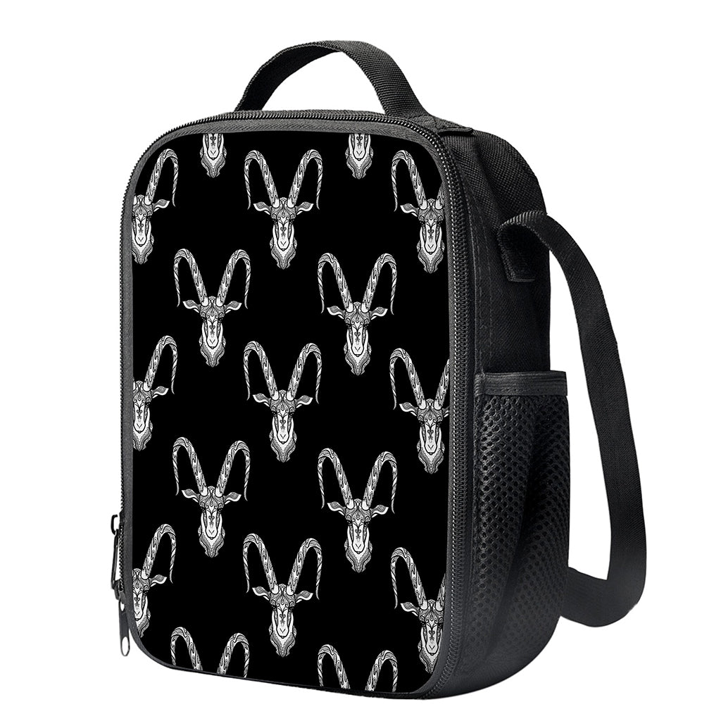 White And Black Capricorn Sign Print Crossbody Lunch Bag