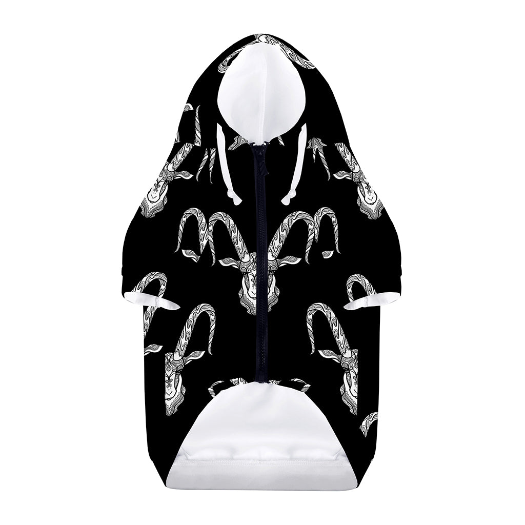 White And Black Capricorn Sign Print Dog Zip Up Hoodie