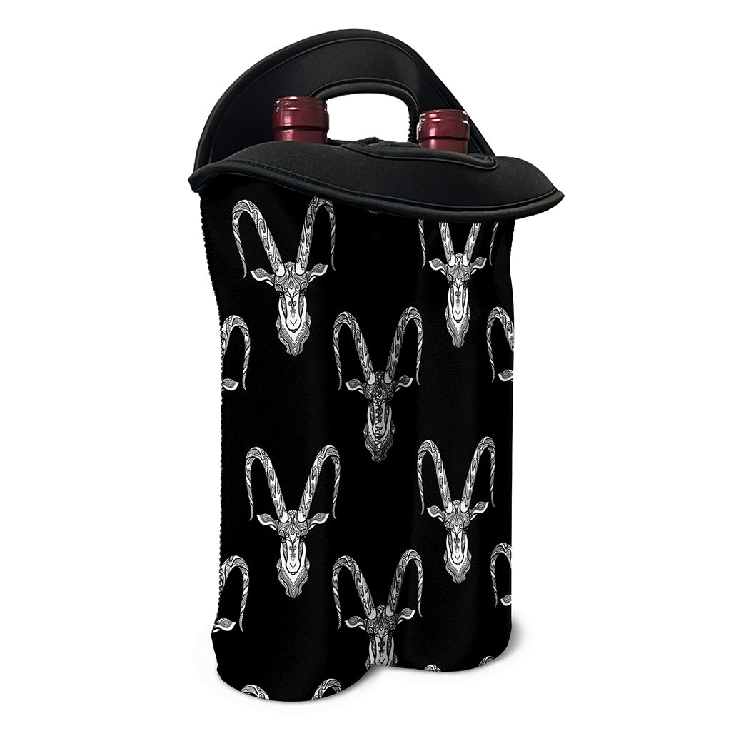 White And Black Capricorn Sign Print Double Neoprene Wine Tote