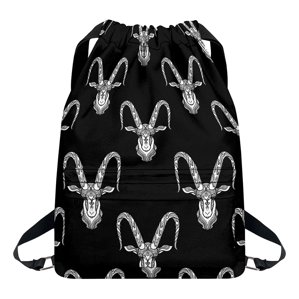 White And Black Capricorn Sign Print Drawstring Backpack