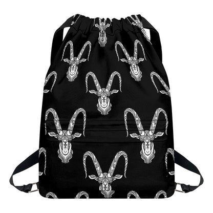 White And Black Capricorn Sign Print Drawstring Backpack