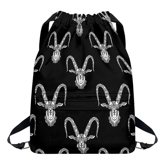 White And Black Capricorn Sign Print Drawstring Backpack