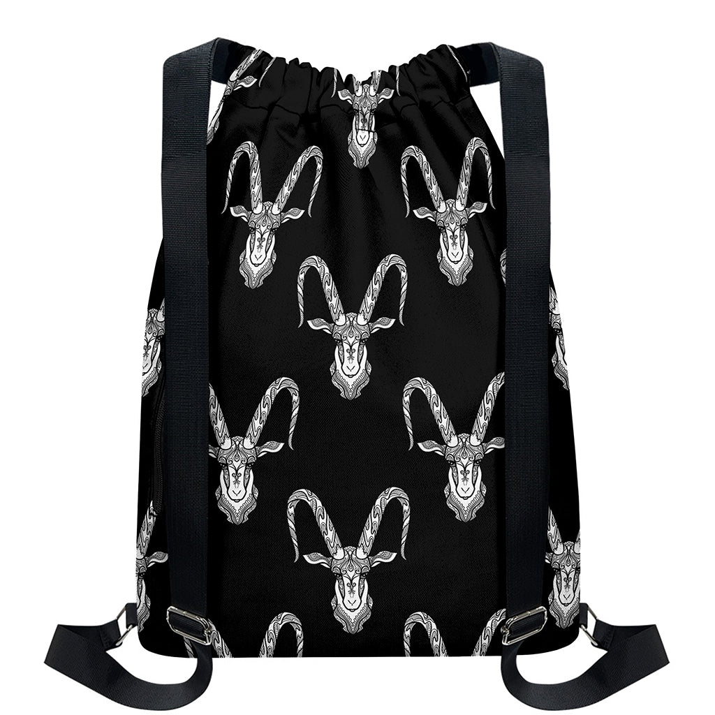 White And Black Capricorn Sign Print Drawstring Backpack