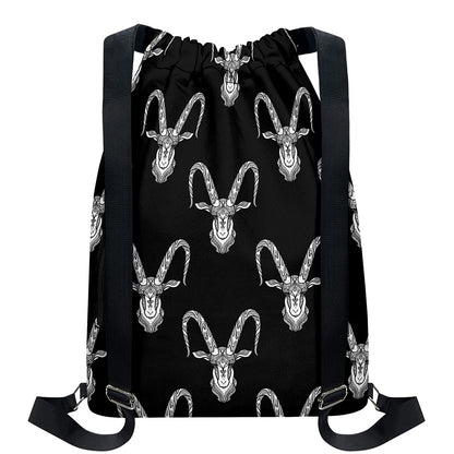 White And Black Capricorn Sign Print Drawstring Backpack