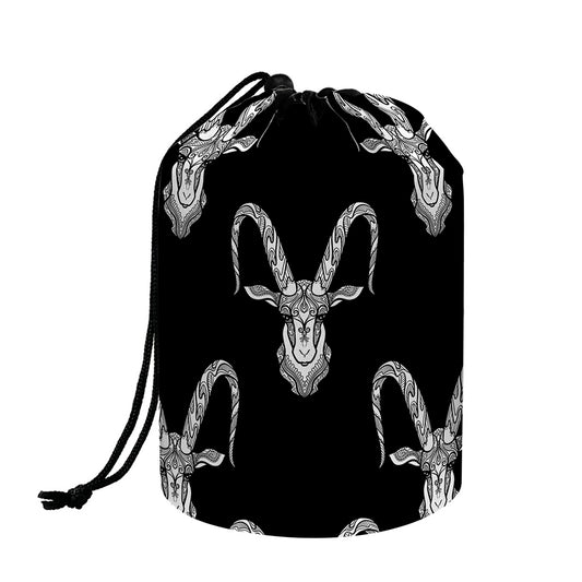 White And Black Capricorn Sign Print Drawstring Makeup Bag