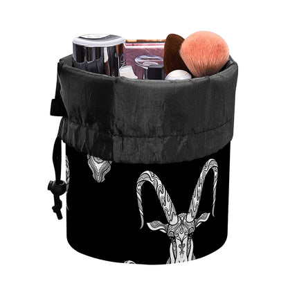 White And Black Capricorn Sign Print Drawstring Makeup Bag