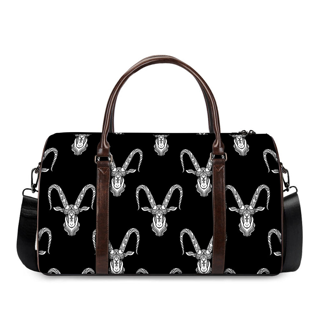 White And Black Capricorn Sign Print Duffle Bag