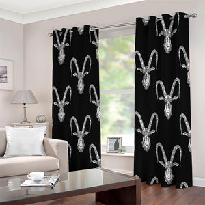 White And Black Capricorn Sign Print Extra Wide Grommet Curtains