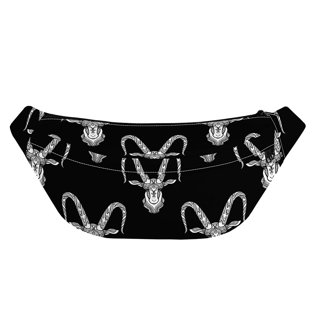 White And Black Capricorn Sign Print Fanny Pack
