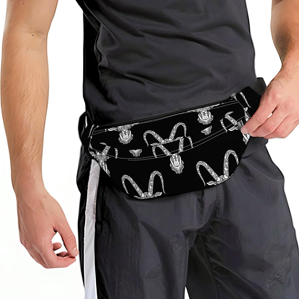 White And Black Capricorn Sign Print Fanny Pack