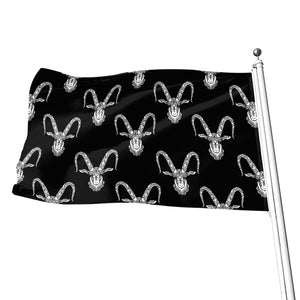 White And Black Capricorn Sign Print Flag