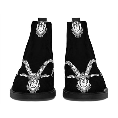 White And Black Capricorn Sign Print Flat Ankle Boots