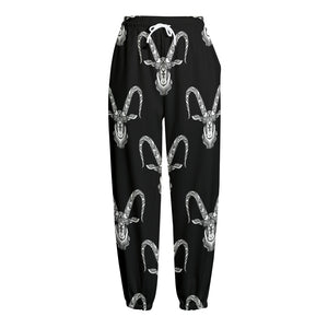 White And Black Capricorn Sign Print Fleece Lined Knit Pants