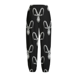 White And Black Capricorn Sign Print Fleece Lined Knit Pants