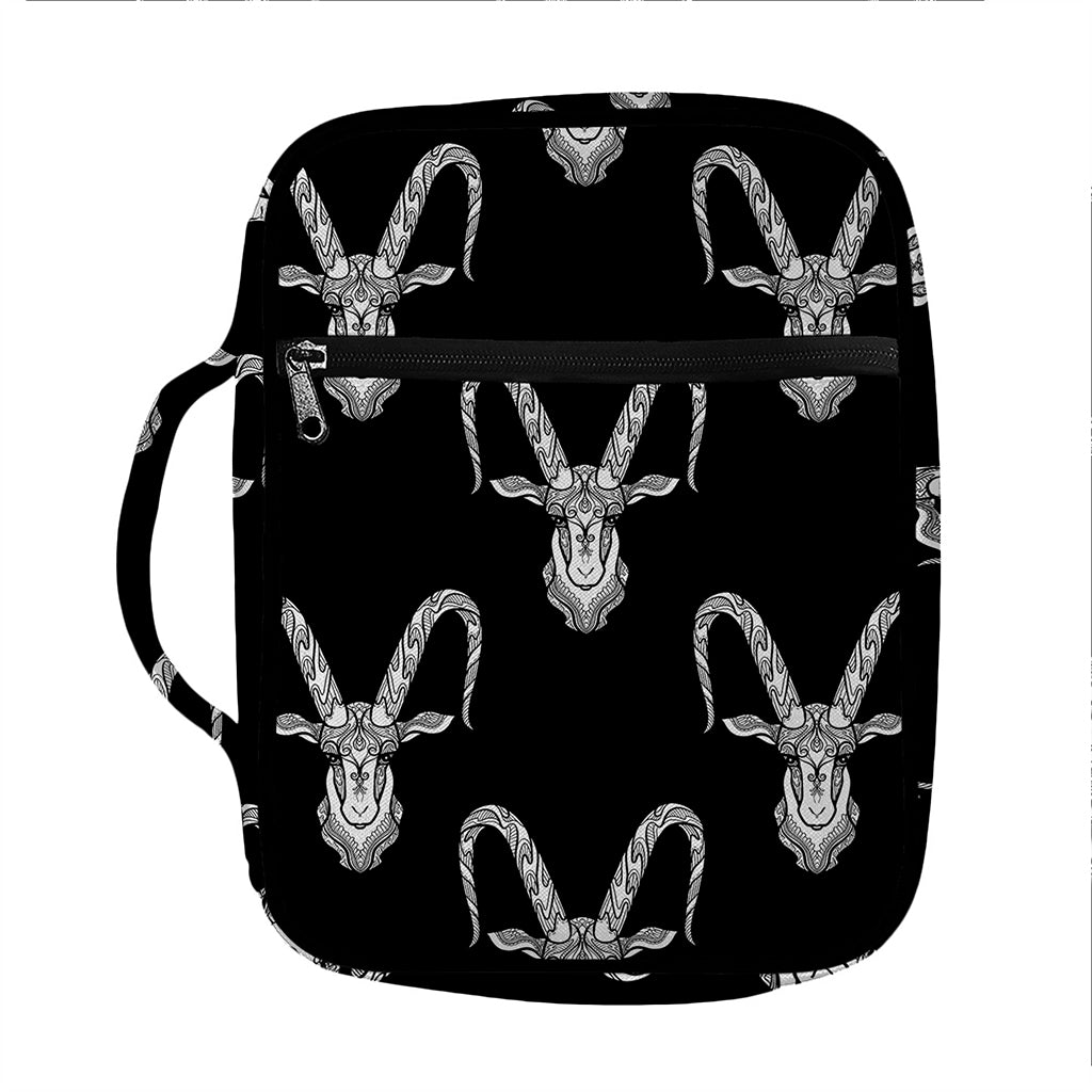 White And Black Capricorn Sign Print Front Pocket Bible Bag