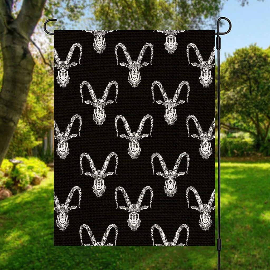 White And Black Capricorn Sign Print Garden Flag