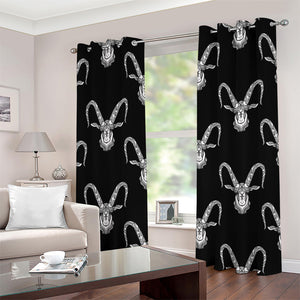 White And Black Capricorn Sign Print Grommet Curtains