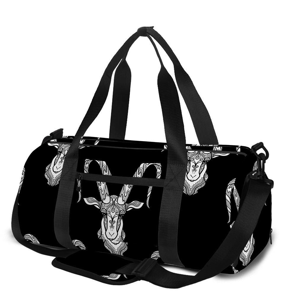 White And Black Capricorn Sign Print Gym Bag