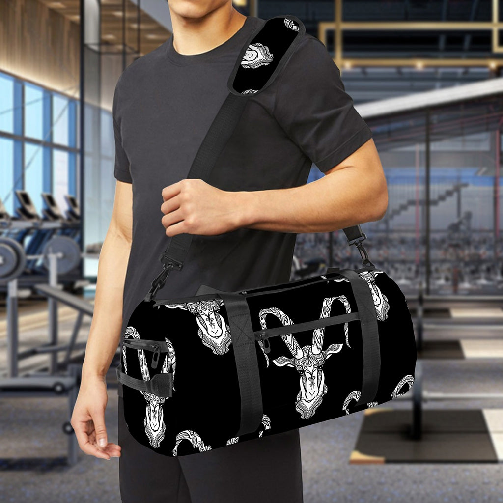 White And Black Capricorn Sign Print Gym Bag