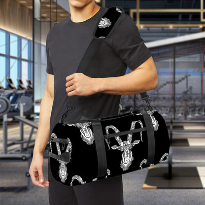 White And Black Capricorn Sign Print Gym Bag