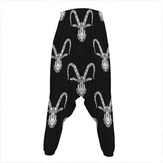White And Black Capricorn Sign Print Hammer Pants
