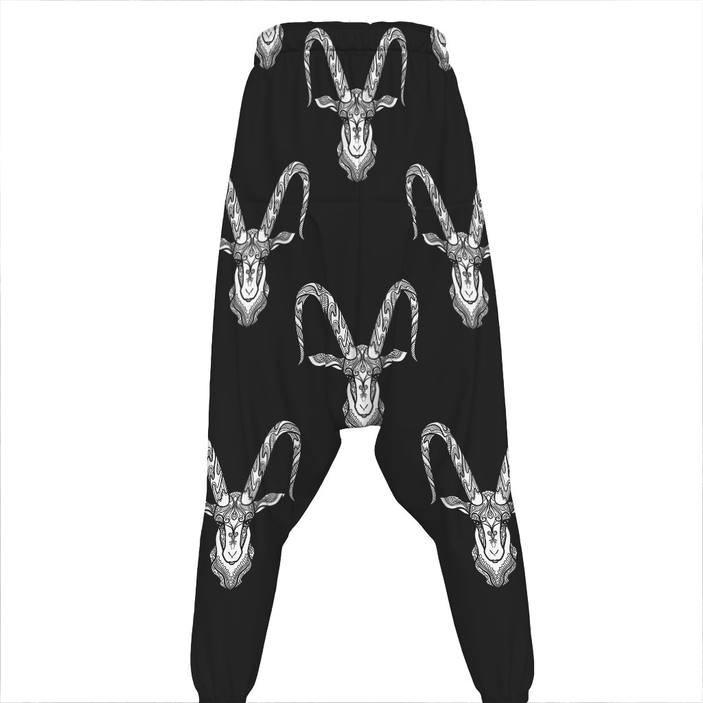 White And Black Capricorn Sign Print Hammer Pants