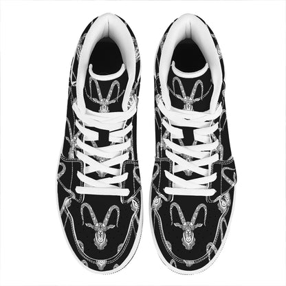 White And Black Capricorn Sign Print High Top Leather Sneakers