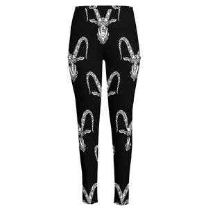 White And Black Capricorn Sign Print High-Waisted Pocket Leggings