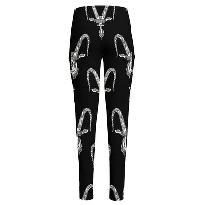 White And Black Capricorn Sign Print High-Waisted Pocket Leggings