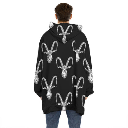 White And Black Capricorn Sign Print Hoodie Blanket