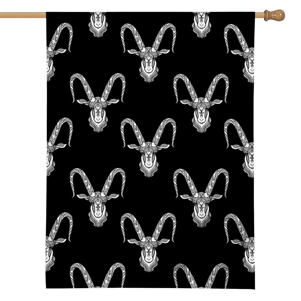 White And Black Capricorn Sign Print House Flag