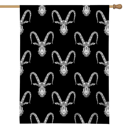 White And Black Capricorn Sign Print House Flag