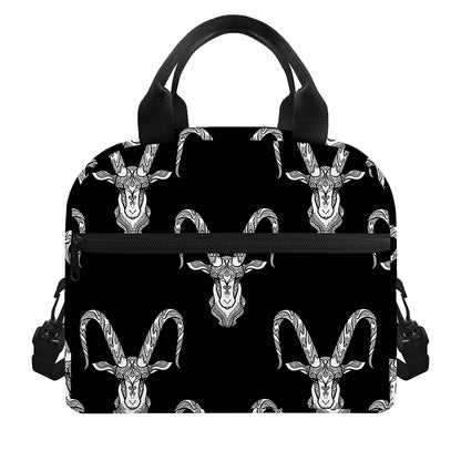 White And Black Capricorn Sign Print Insulated Lunch Bag