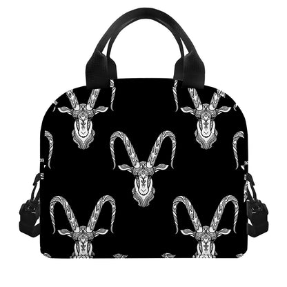 White And Black Capricorn Sign Print Insulated Lunch Bag