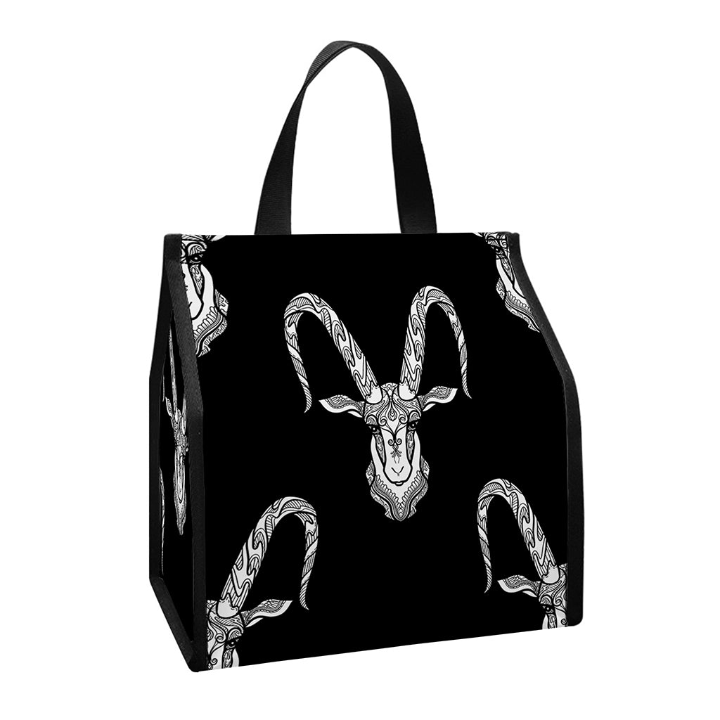 White And Black Capricorn Sign Print Insulated Lunch Tote
