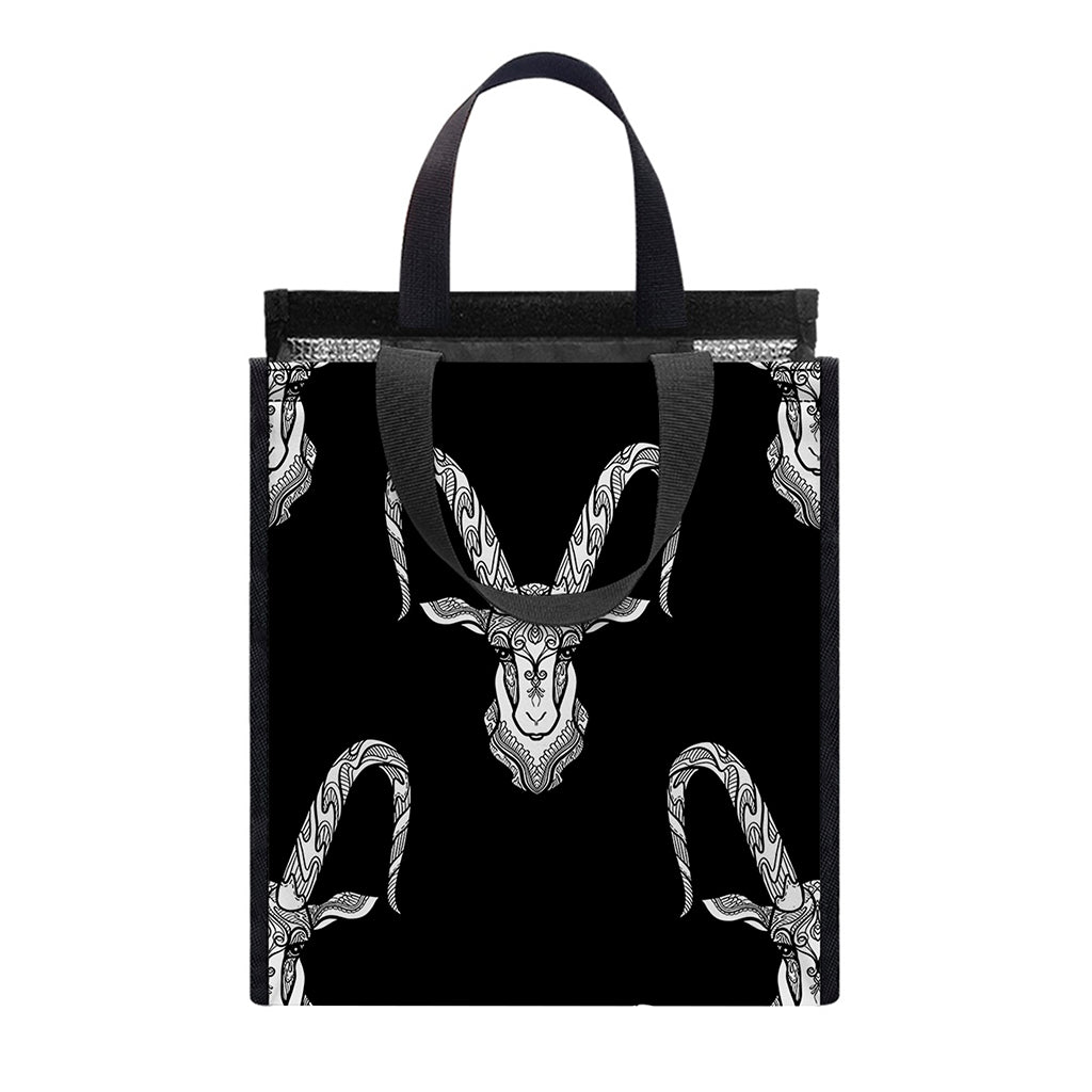 White And Black Capricorn Sign Print Insulated Lunch Tote