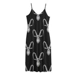 White And Black Capricorn Sign Print Jersey Midi Cami Dress