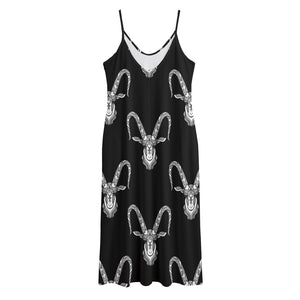 White And Black Capricorn Sign Print Jersey Midi Cami Dress