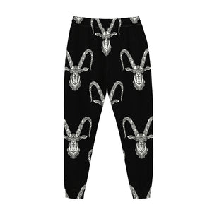 White And Black Capricorn Sign Print Jogger Pants