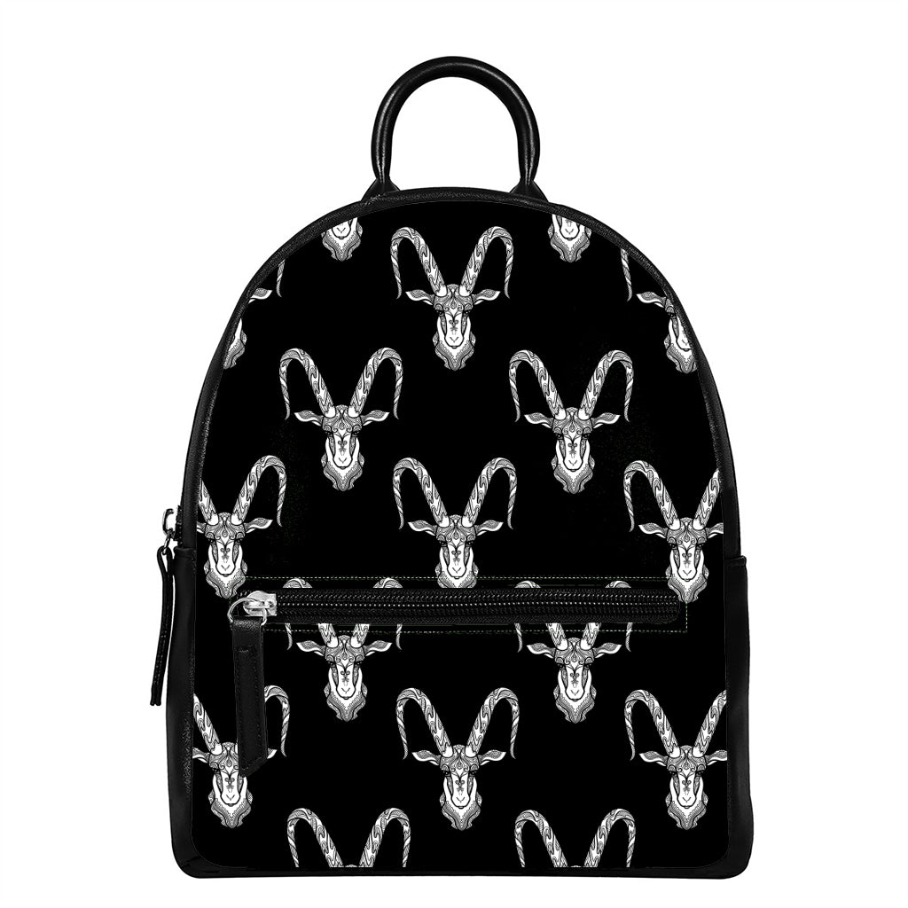 White And Black Capricorn Sign Print Leather Backpack