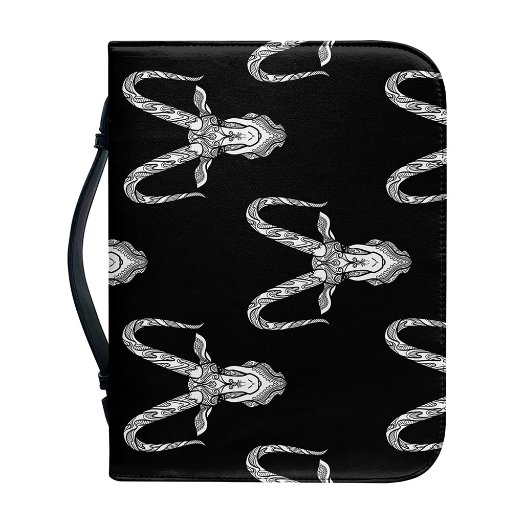 White And Black Capricorn Sign Print Leather Bible Cover