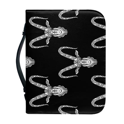 White And Black Capricorn Sign Print Leather Bible Cover