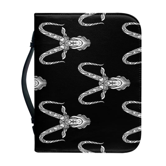 White And Black Capricorn Sign Print Leather Bible Cover