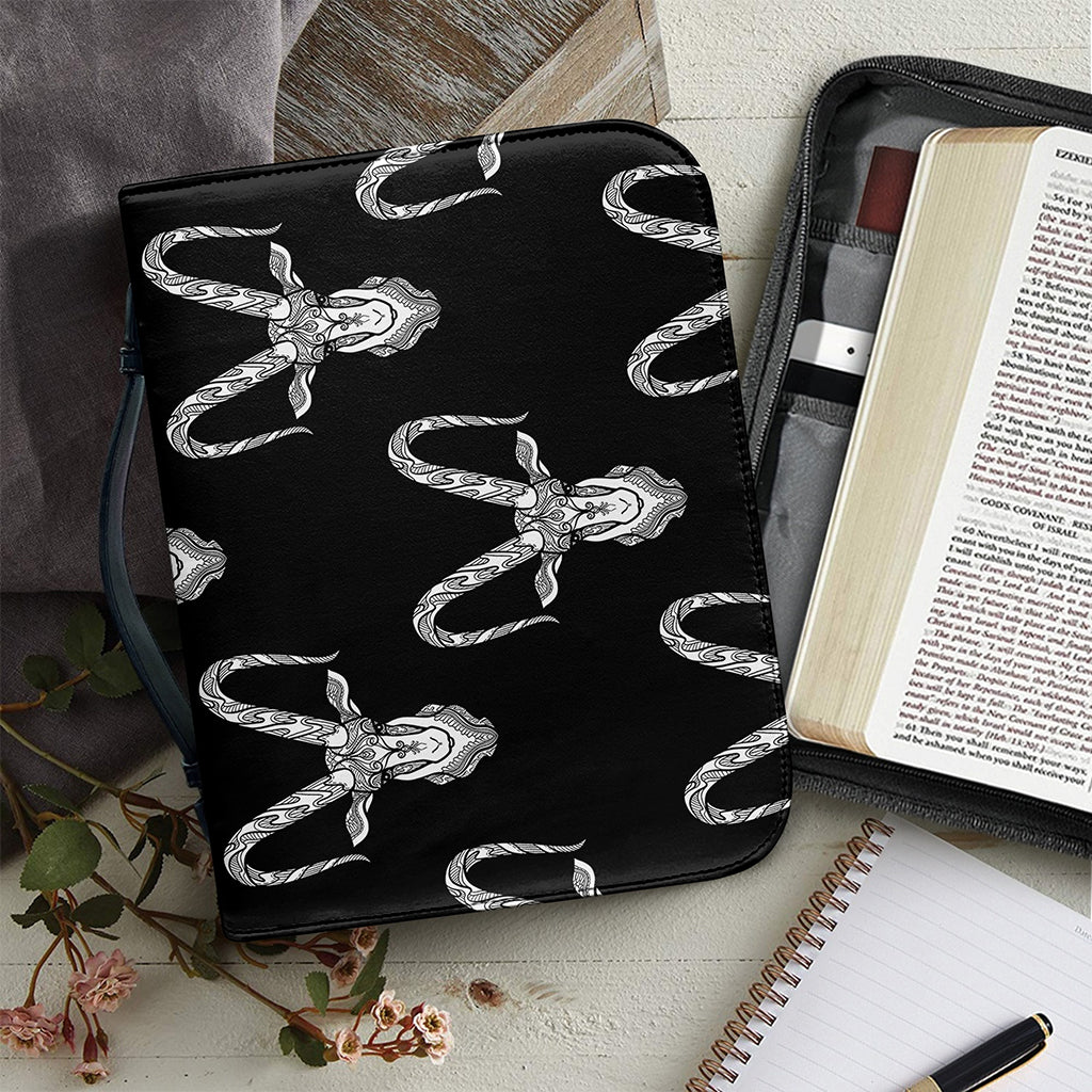 White And Black Capricorn Sign Print Leather Bible Cover
