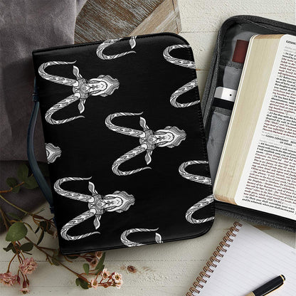 White And Black Capricorn Sign Print Leather Bible Cover
