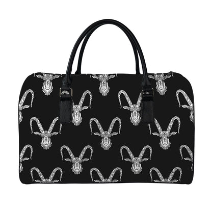 White And Black Capricorn Sign Print Leather Duffle Bag