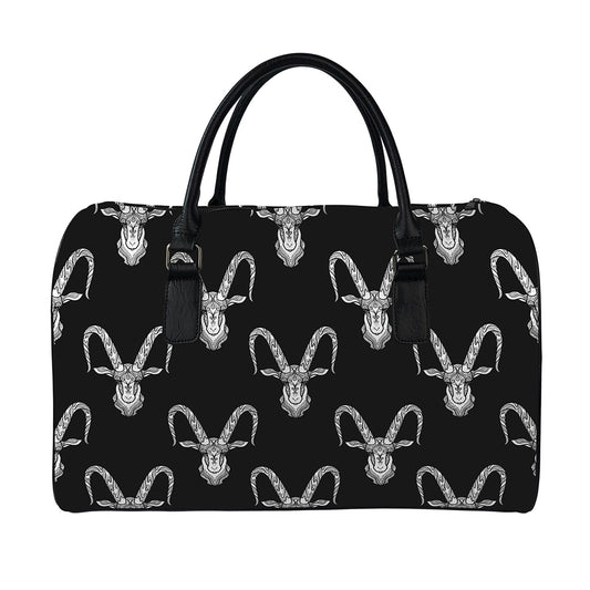 White And Black Capricorn Sign Print Leather Duffle Bag