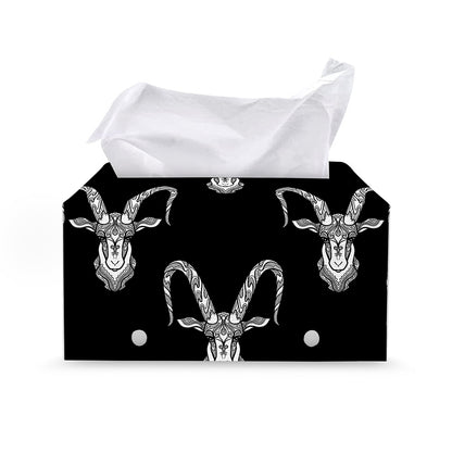 White And Black Capricorn Sign Print Leather Tissue Box Cover